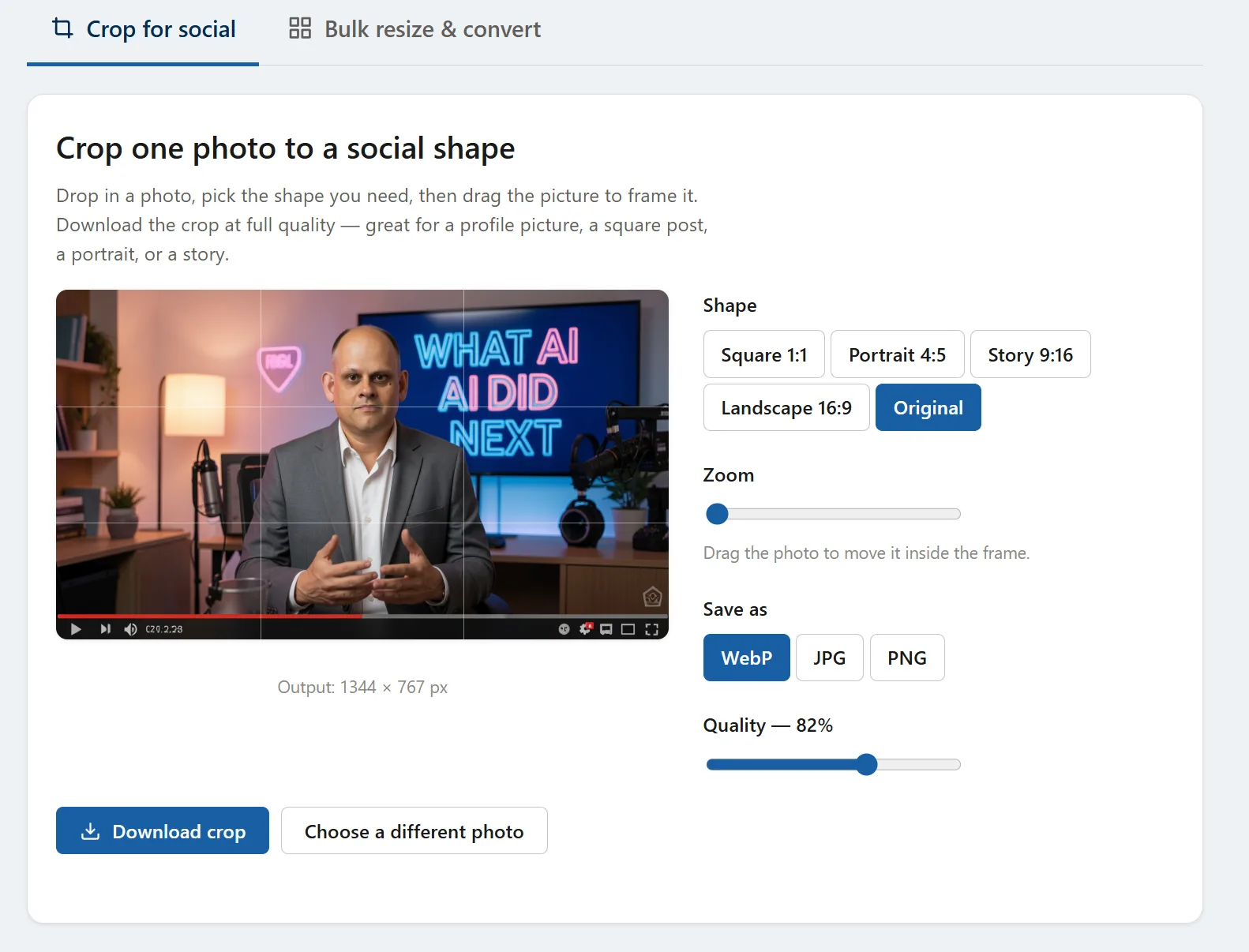 Image Crop for Social and Bulk Resize Tool