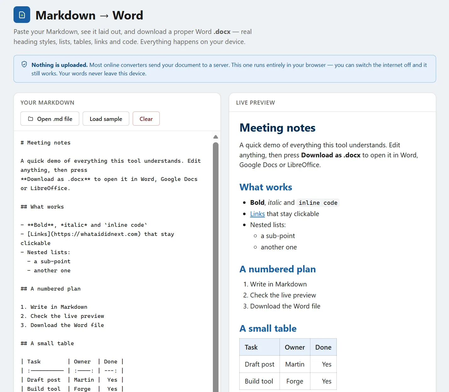Markdown to Word Editor