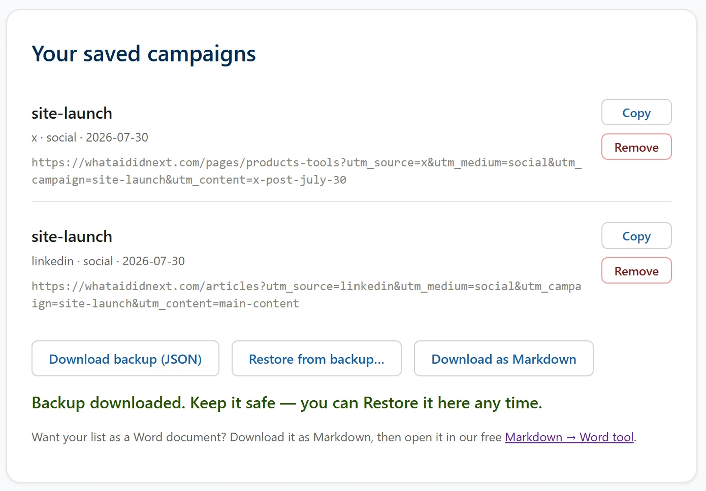 See Saved Campaigns - Download what you need/want to keep - All local, never in the cloud!