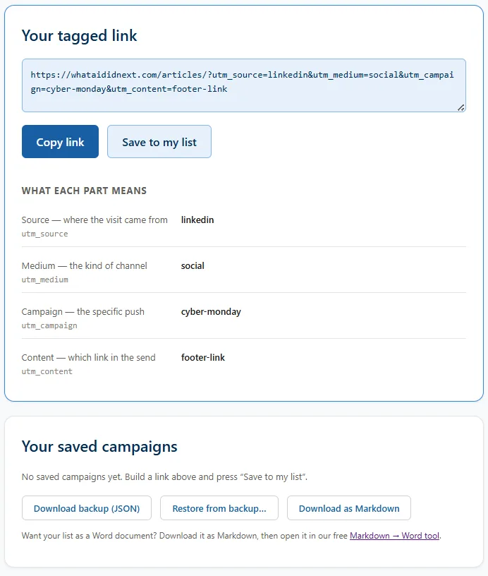 What AI Did Next Free UTM Builder